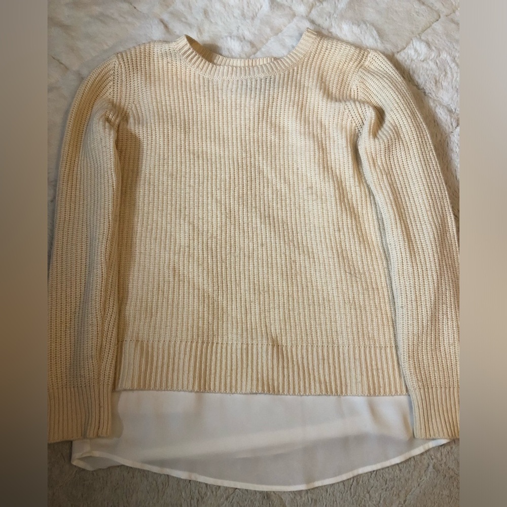 Michael Stars Cream Knit Sweater with Layered Hem